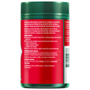 A green and red bottle of Glucosamine 500mg dietary supplement, showing the back label with white text on a solid white background.