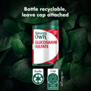 Nature's Own Glucosamine Sulfate supplement bottle with recycling and environmental information on a leafy background.