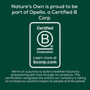 Opella Certified B Corporation logo on a green background with text about their mission.