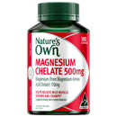 Nature's Own Magnesium Chelate 500mg dietary supplement bottle, 180 capsules, on a white background.