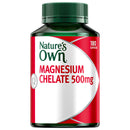 Nature's Own Magnesium Chelate 500mg supplement bottle with a dark green cap and a red and white label, containing 180 capsules.