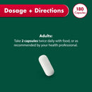 Capsule with dosage and directions on a green background