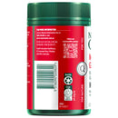 Back view of a green and red supplement bottle with labels and text.