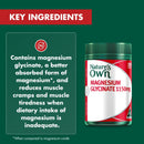 Nature's Own Magnesium Glycinate supplement bottle with key ingredients text on a green background