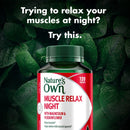 Nature's Own Muscle Relax Night supplement bottle with leafy green background