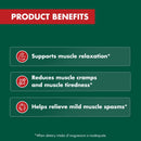 Product benefits listed on a green background with red accents