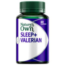 Nature's Own Sleep+ Valerian supplement bottle with a dark green cap and a purple and white label, containing 60 capsules.