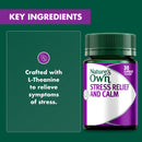 Nature's Own Stress Relief and Calm supplement bottle with key ingredients text on a green background