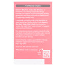 A pink informational card with white text detailing the benefits of Nature's Way Hair, Scalp, Skin & Nails 4-in-1 Beauty Complex, featuring a QR code at the bottom right.