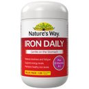 Nature's Way Iron Daily dietary supplement bottle, 120 count value pack, featuring a white container with a red and yellow label.