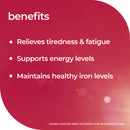 List of benefits on a red background with white text.
