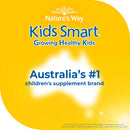 Nature's Way Kids Smart supplement label with yellow background and blue text.