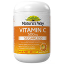 Nature's Way Vitamin C 500mg Sugarless chewable tablets in a white plastic jar with an orange and white label.