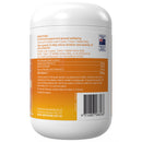 Back side of a white plastic supplement bottle showing orange and white printed instructions, dosage information, a barcode, and the Natureway brand website.