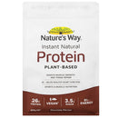 Nature's Way Instant Natural Protein Plant-Based powder pouch in chocolate flavour, 400g net. The white stand-up pouch features a brown lower section with nutritional facts and a yellow tree logo.