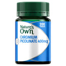Nature's Own Chromium Picolinate 400mcg supplement bottle on a white background