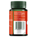Back label of a supplement bottle with text and contact information on a white background