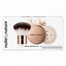 Nude By Nature Mineral Finish/Veil 2 Piece Gift Set (1 x Powder and Minibrush) in its white packaging box on a white background.