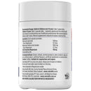 Back label of a supplement container with text and nutritional information on a white background