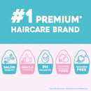 Advertisement for a premium haircare brand with icons and text on a blue background
