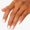 Hand with white nail polish on a white background