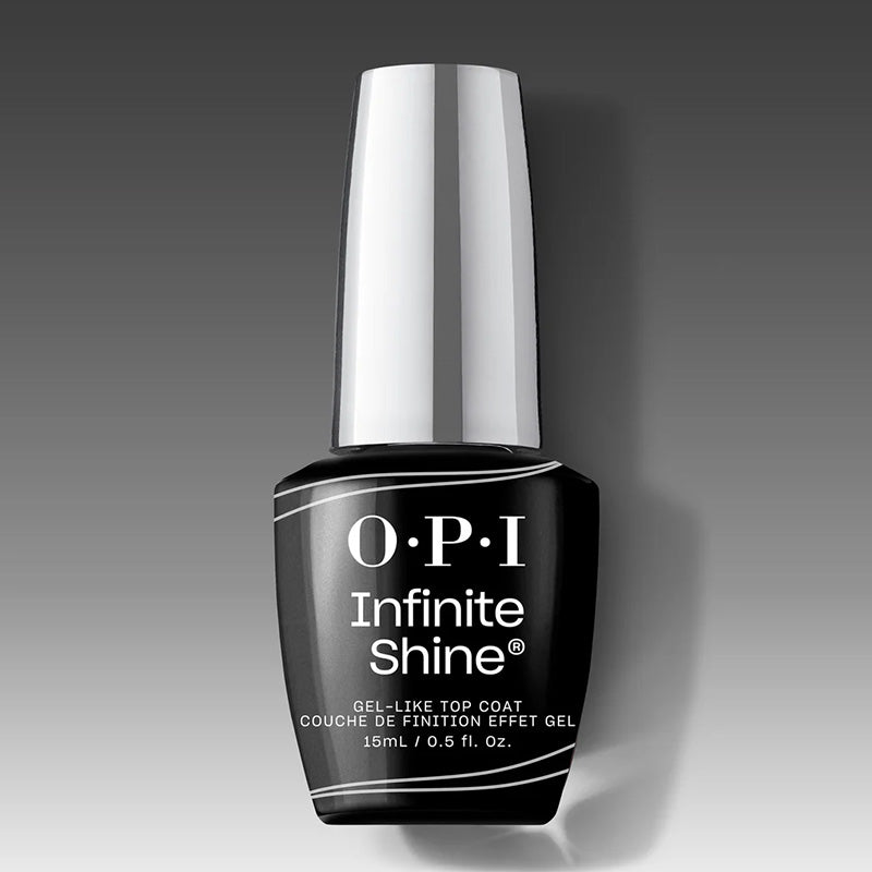 OPI Infinite Shine nail polish bottle on a gradient gray background