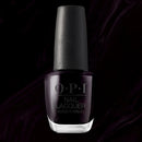 OPI nail polish bottle with a dark purple color on a black background