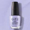 OPI nail polish bottle on a light purple background