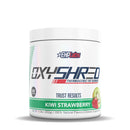 OxyShred supplement container by EHP Labs with kiwi strawberry flavor on a white background