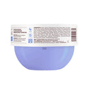 Back view of a blue container with a label on a white background