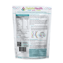 Back view of a GelatinHealth collagen peptide supplement pouch, showing nutritional information, ingredients, directions, and product diagrams on a white background.