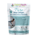 A 500g stand-up pouch of GelatinHealth Pure Body Collagen on a plain white background. The packaging is primarily white with teal and blue accents, featuring the GelatinHealth brand logo at the top and product benefits printed on the front.