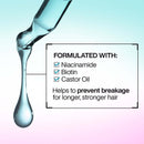 Product droplet with ingredients listed on a gradient background