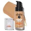 Revlon ColorStay foundation bottle with pump and beige color swatch on a white background