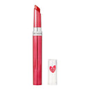 Red lipstick with silver cap on a white background