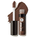 René Colorstay Flex Wear Full Cover Corrector concealer in a medium brown shade, shown with the applicator wand and open tube next to a brown product smear on a white background.