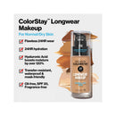Revlon ColorStay Longwear Makeup packaging for normal/dry skin with product image and features listed.