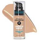 Revlon ColorStay foundation bottle with a beige swatch on a white background