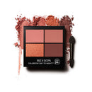 Revlon makeup palette with four shades and a brush on a white background