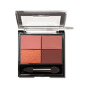 Makeup palette with four colors and a brush on a white background