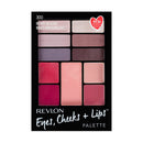 Revlon Eyes, Cheeks & Lips palette packaging with color swatches on a white background