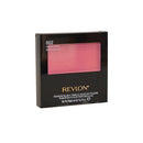Revlon blush packaging with pink blush in a black box on a white background
