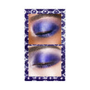 Close-up of eyes with purple eyeshadow on a decorative purple background