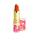 Lipstick with gold casing and red lipstick on a white background