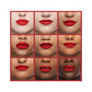 Grid of different skin tones wearing a red lipstick