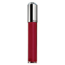 Red lip gloss with silver cap on a white background