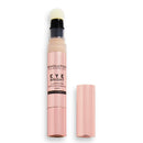 Revolution Eye Bright Illuminating Under‑Eye Concealer in shade Light, shown with the cap off, featuring a slim pink tube and a sponge applicator on a white background.