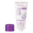Rimmel London Stay Matte makeup primer with purple cap on a white background