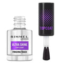 Rimmel London Ultra Shine top coat bottle and applicator on a white background