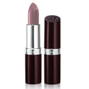 Rimmel lipstick with silver cap and dark brown body on a white background